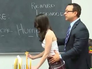 Horny teacher fucks a beautiful brunet