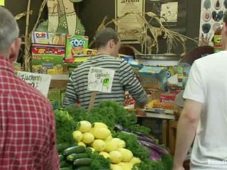 Studly Shoplifter Gets An Eggplant Up His A Hole And A FAce Full Of Cum At A Fruit Stand.