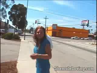 Busty redhead shemale gets a nice blowjob before she fucks a white guy