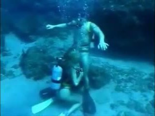 Scuba blonde makes him cum