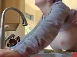 Huge Boobs MILF Feeling Step Son Cock in Kitchen: Porn 34