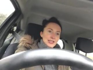 Horny mature analized in a driving car